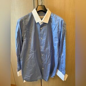 Men’s Robert Graham Cotton Button Up French Cuff Blue Dress Shirt Size 18